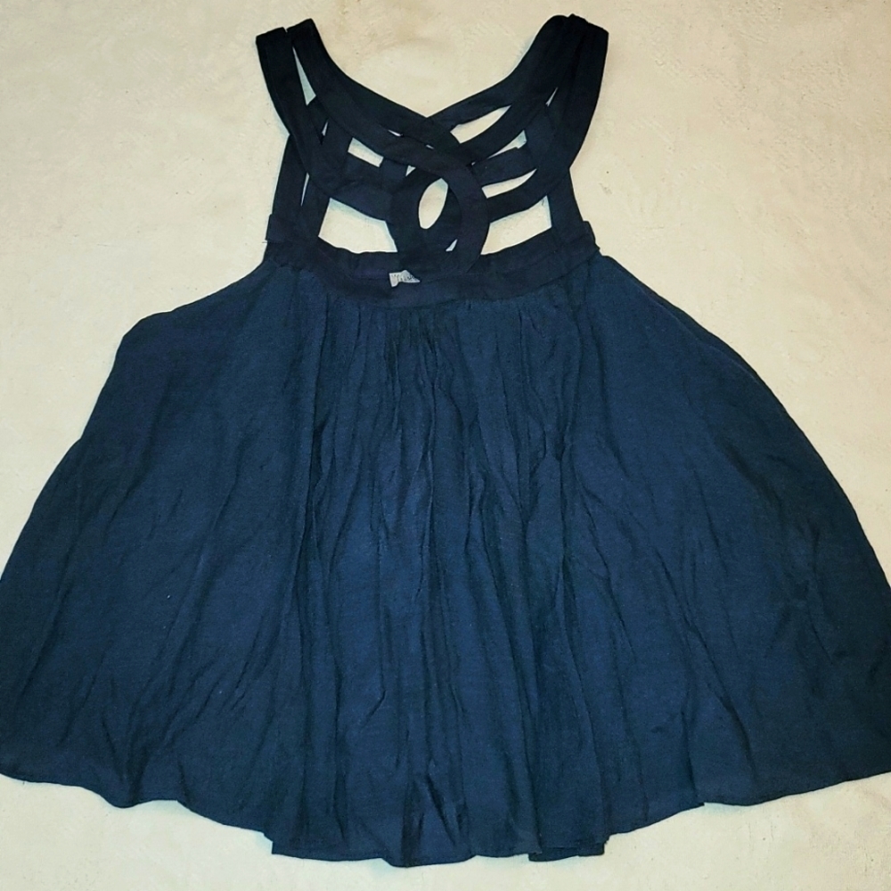 3/$25 Wishlist Apparel blouse top navy blue sleeveless open neck